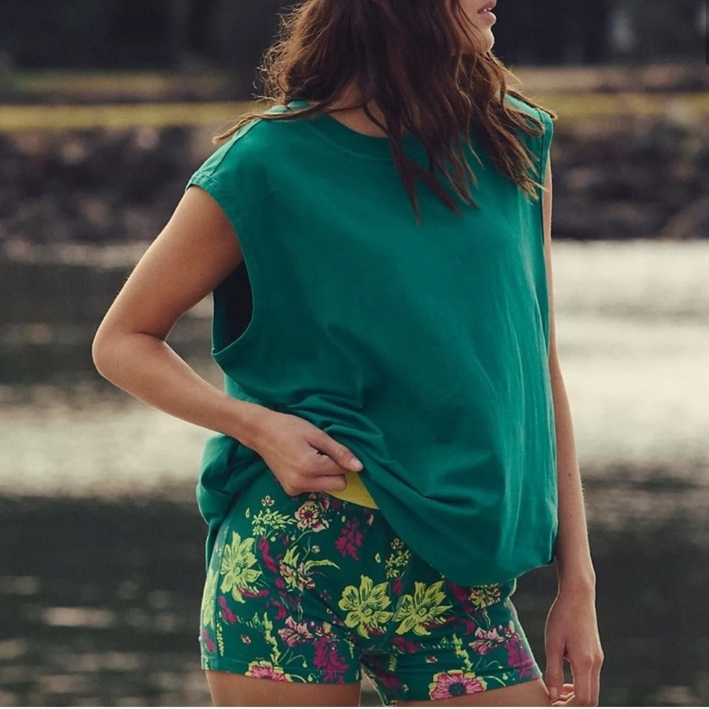FP Movement Green Sleeveless Top and Floral Shorts Set